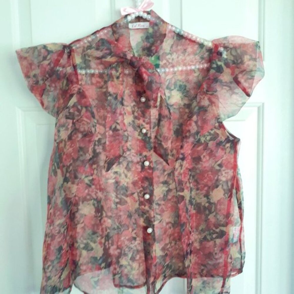 Nwt Simons Floral Print Sheer Button Up Blouse - image 5